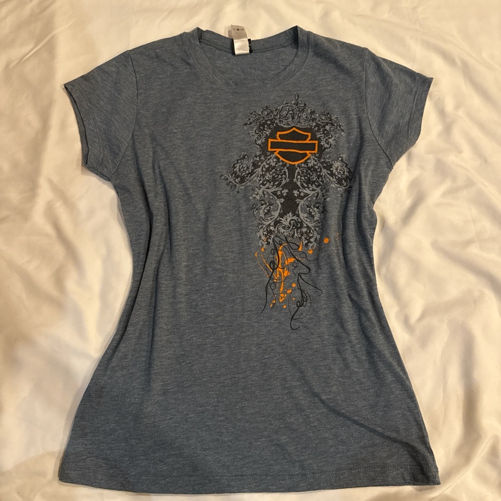 harley davidson screaming eagle blue orange graphic tee